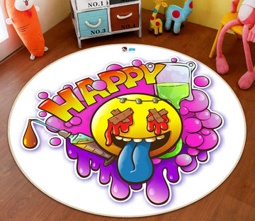 3D Happy Emoji 74262 Round Non Slip Rug Mat