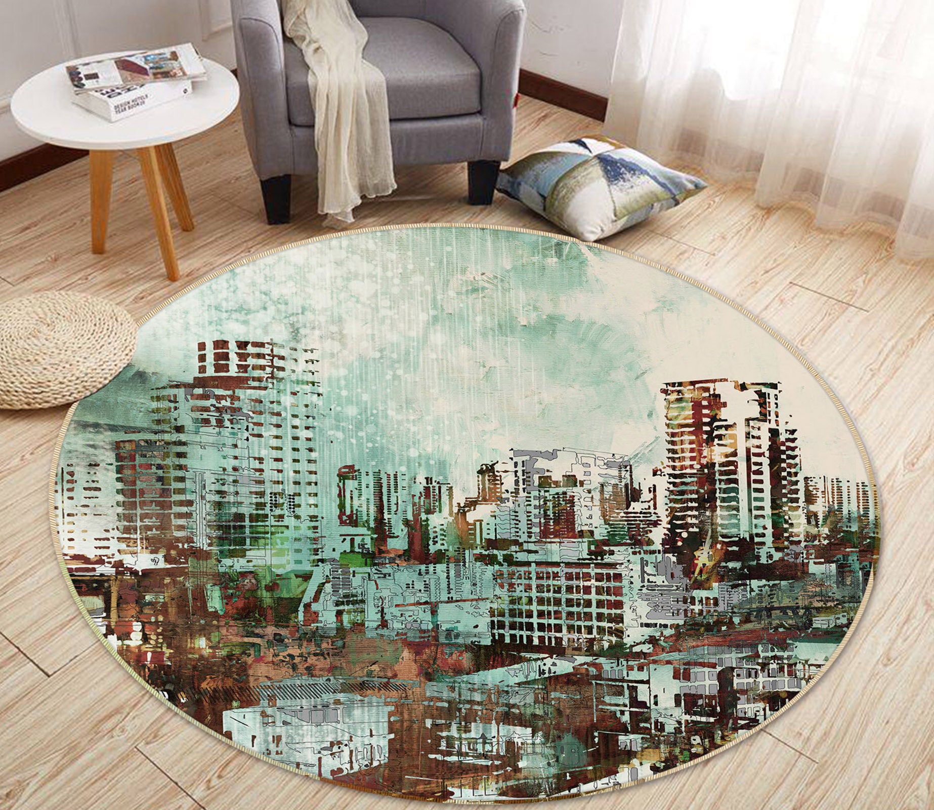 3D Building 36239 Round Non Slip Rug Mat