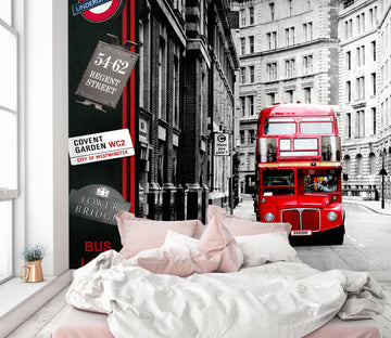 3D Red Beautiful Bus 408 Vehicle Wall Murals