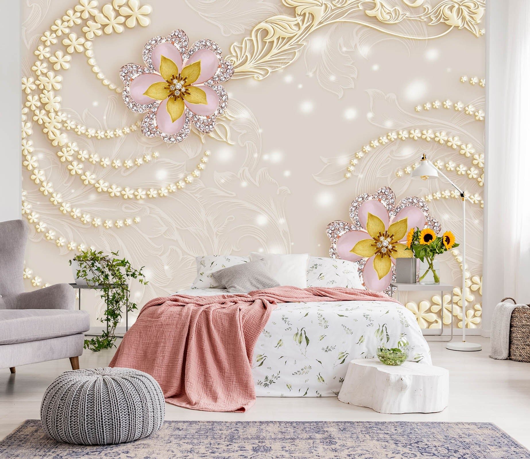 3D Pearl Flower 1477 Wall Murals Wallpaper AJ Wallpaper 2 