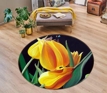 3D Yellow Flower 110107 Matthew Holden Bates Rug Round Non Slip Rug Mat