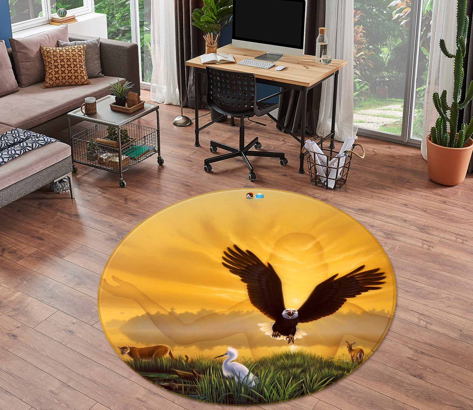 3D Flying Eagle 85149 Jerry LoFaro Rug Round Non Slip Rug Mat