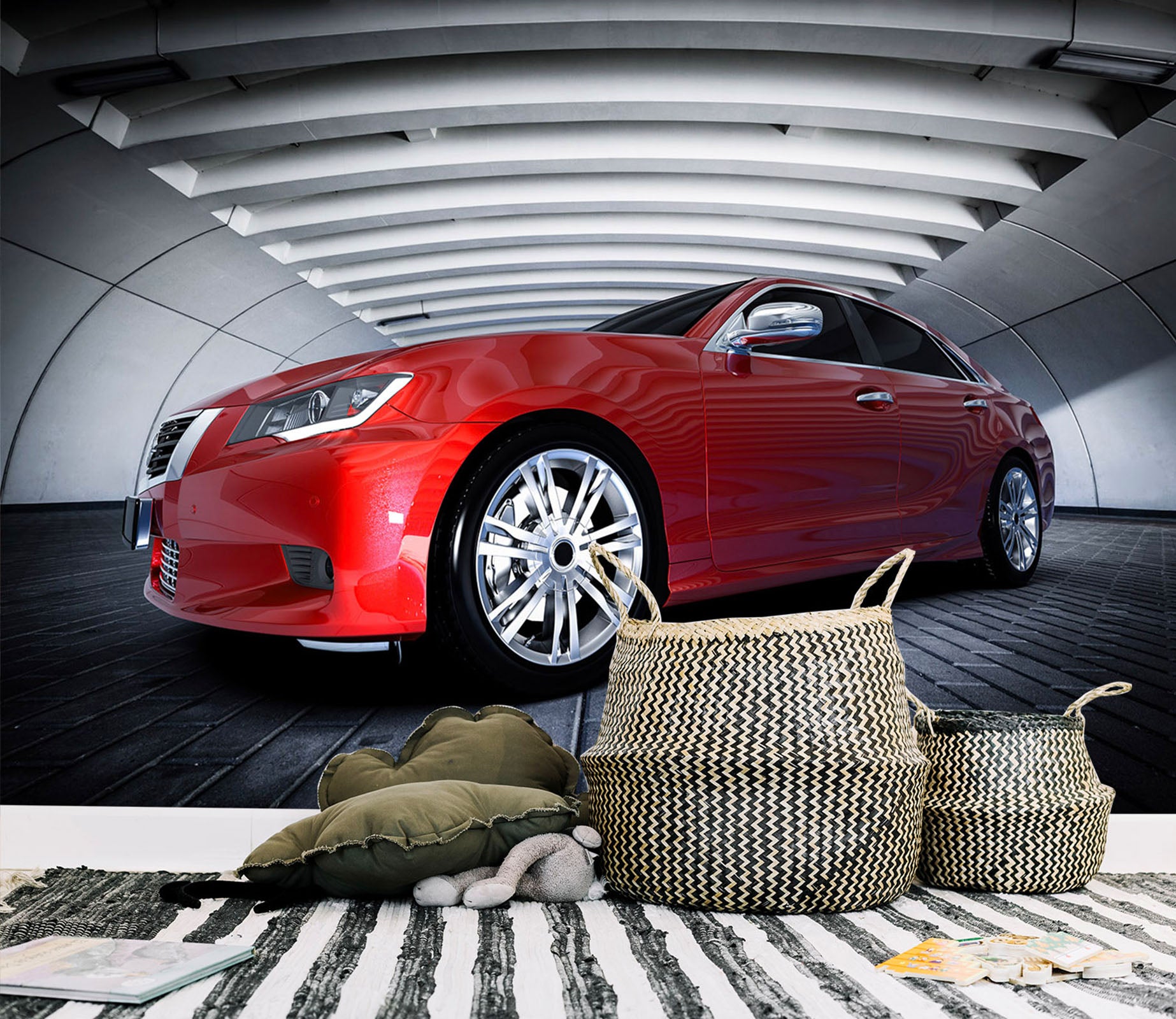 3D Advanced Red Car 337 Vehicle Wall Murals