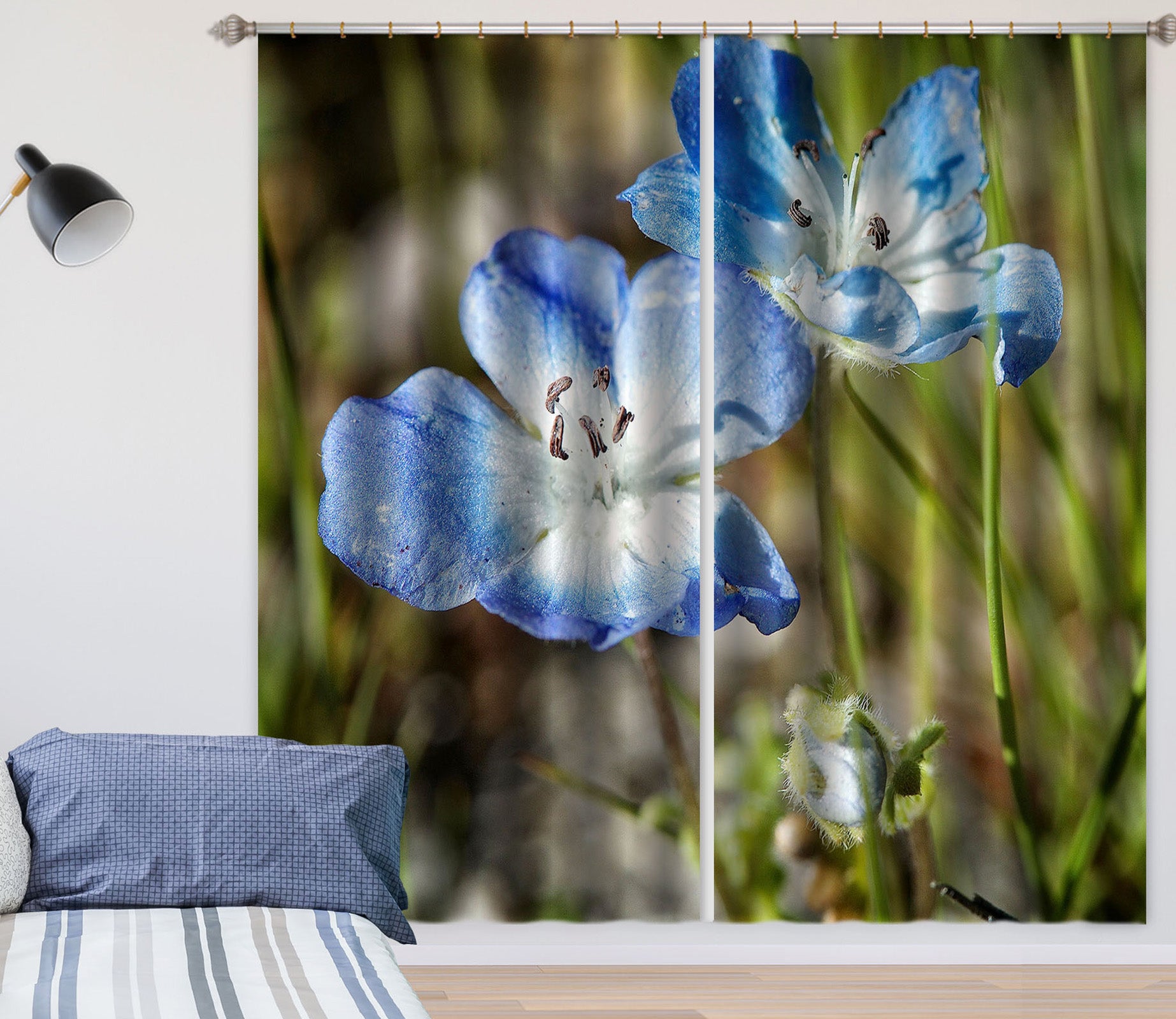 3D Blue Flowers 61210 Kathy Barefield Curtain Curtains Drapes