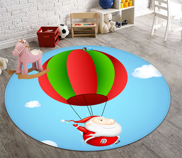 3D Hot Air Balloon Santa 66014 Christmas Round Non Slip Rug Mat Xmas