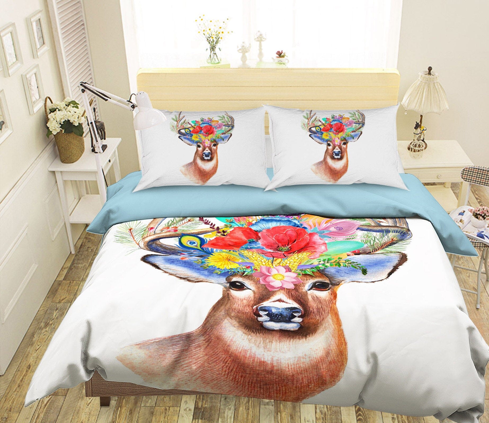 3D Flowers Elk 1944 Bed Pillowcases Quilt Quiet Covers AJ Creativity Home 