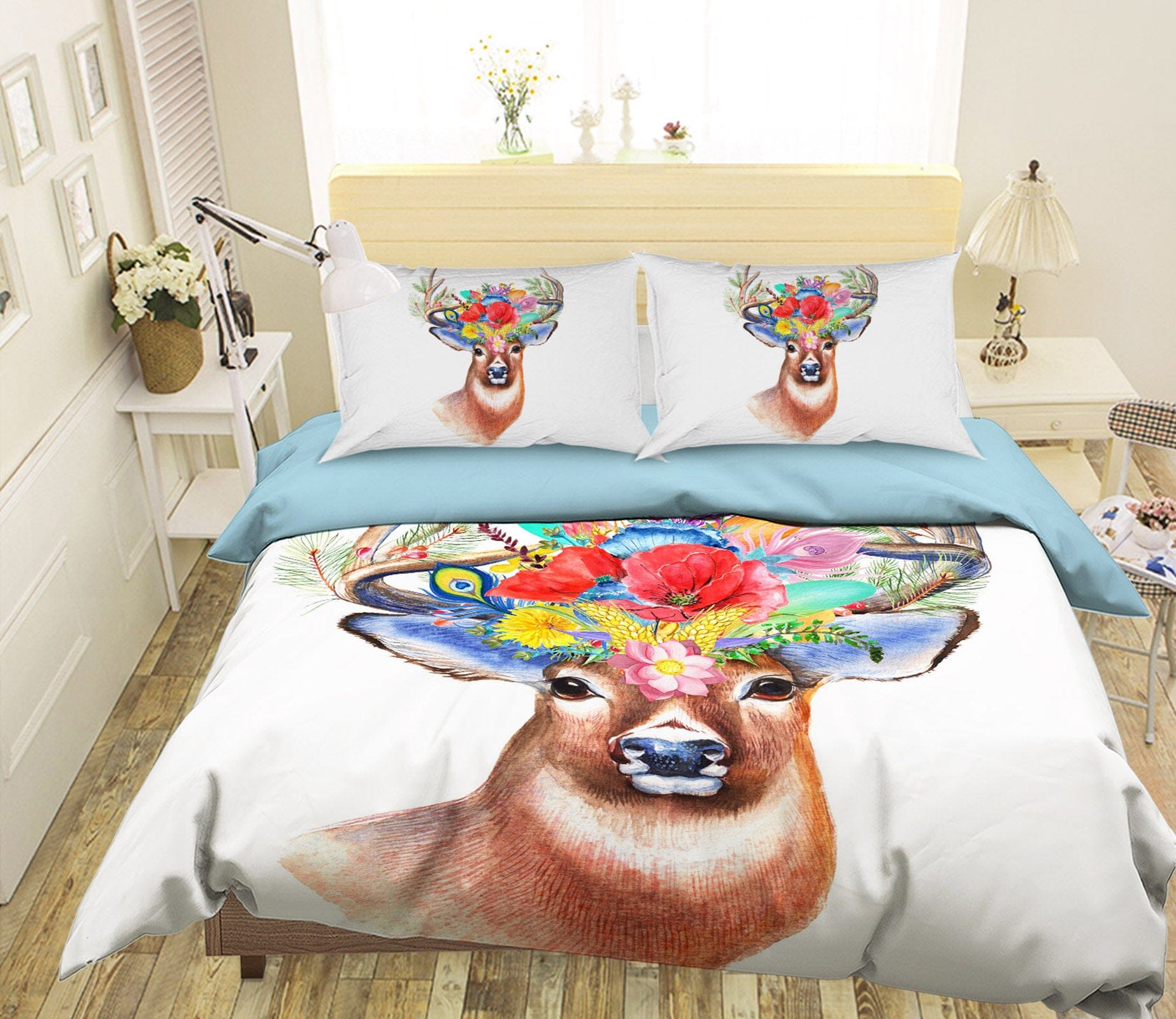 3D Flowers Elk 1944 Bed Pillowcases Quilt Quiet Covers AJ Creativity Home 