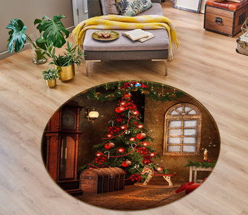 3D Tree Window 54121 Christmas Round Non Slip Rug Mat Xmas