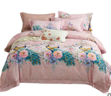 3D Pink Bottom Flower Peacock 14113 Bed Pillowcases Quilt