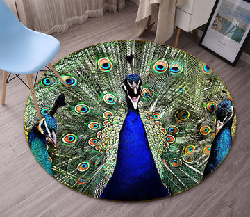 3D Peacock 82259 Animal Round Non Slip Rug Mat