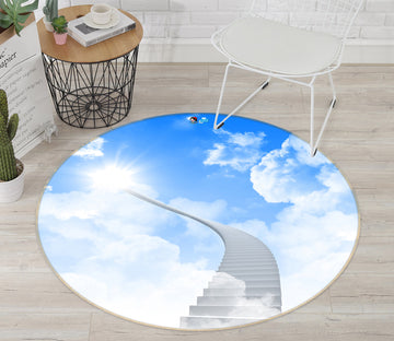 3D Stairs Blue Sky White Clouds 72278 Round Non Slip Rug Mat
