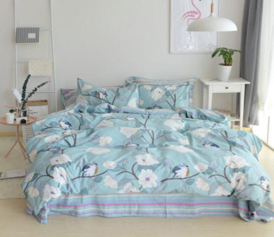 3D Light Blue Flowers 20297 Bed Pillowcases Quilt