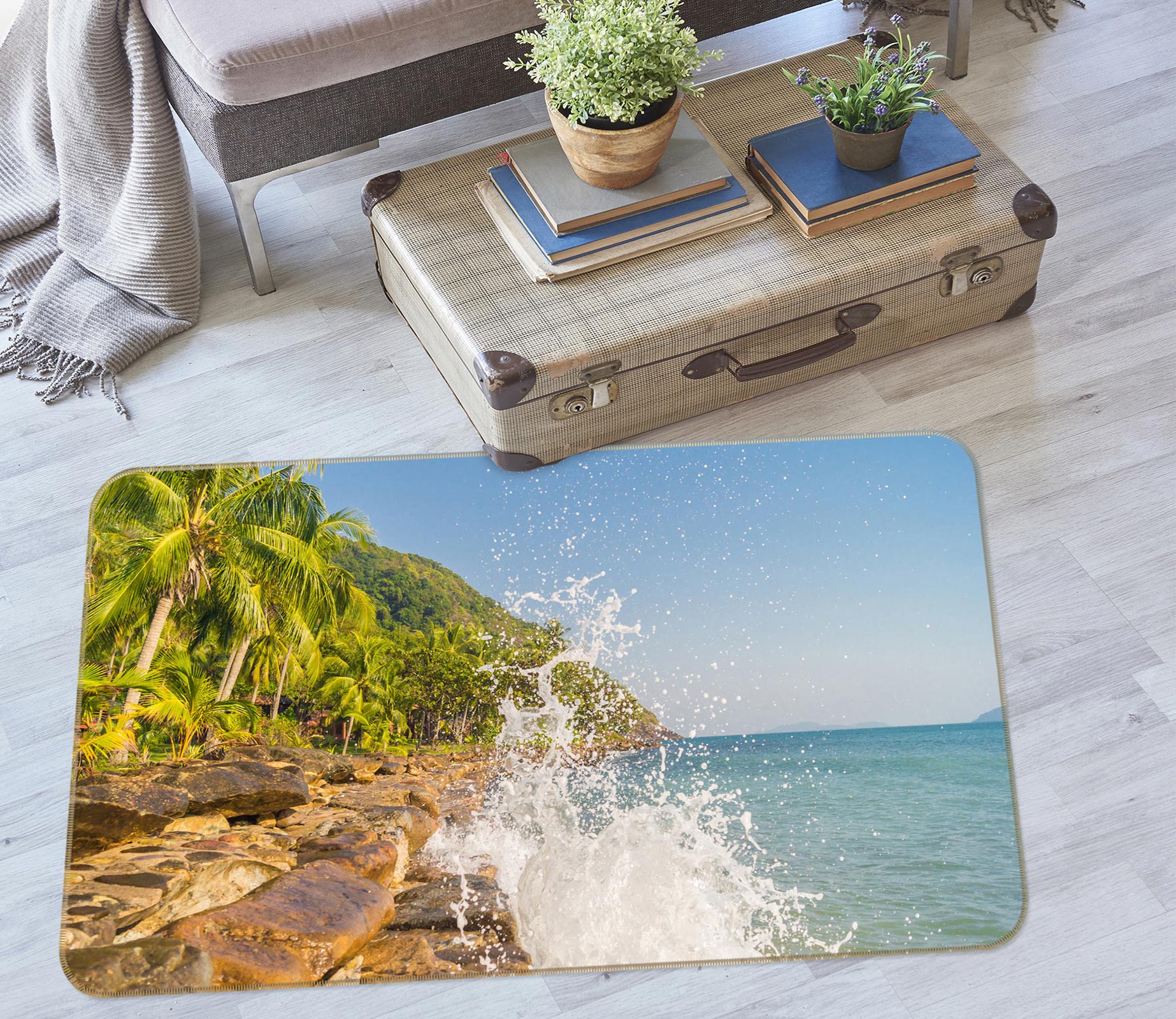 3D Coconut Grove Sea 77077 Non Slip Rug Mat