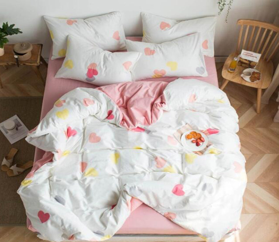 3D Yellow Pink Love Heart 7066 Bed Pillowcases Quilt