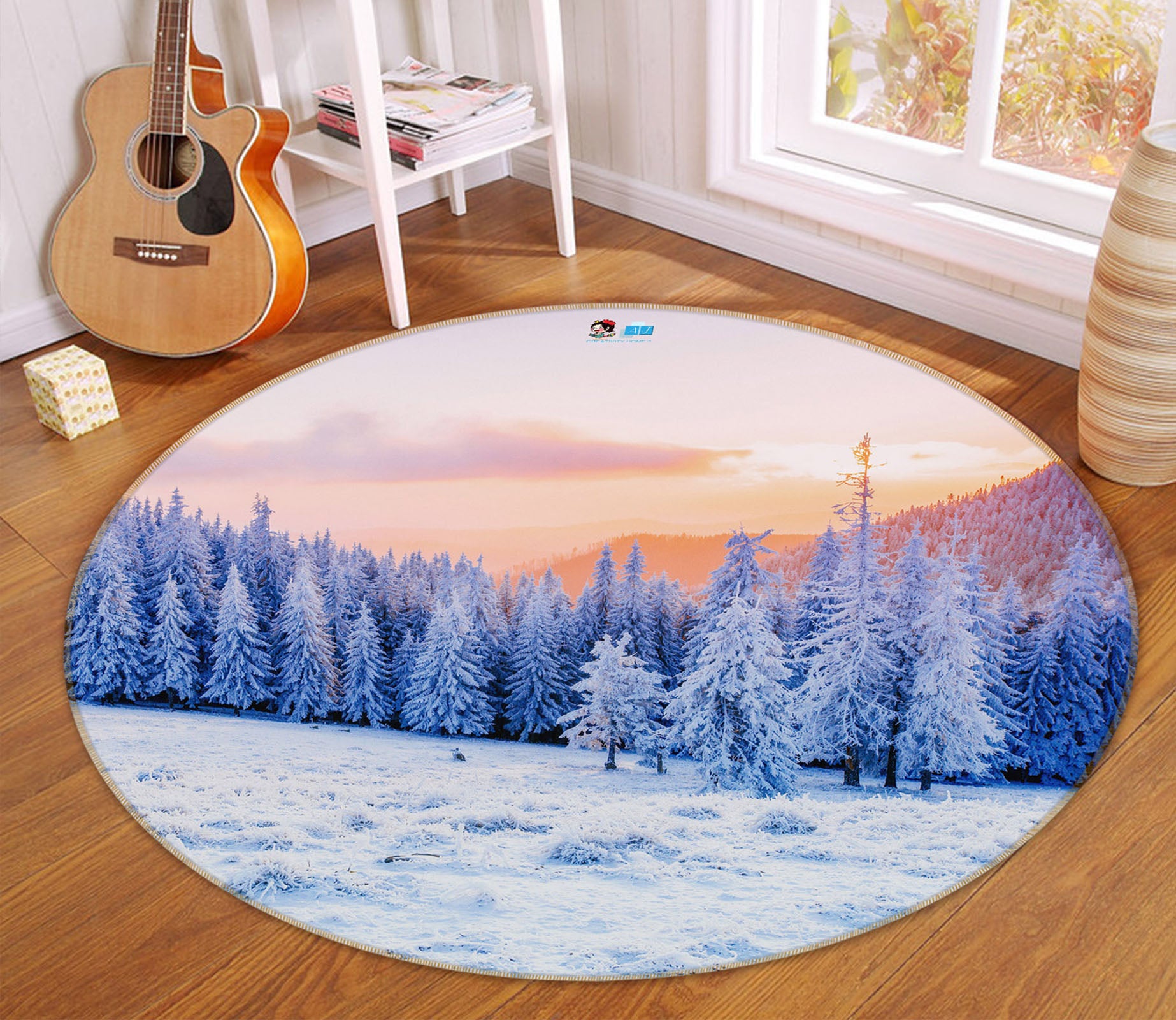 3D Snow Mountain Tree 75084 Round Non Slip Rug Mat