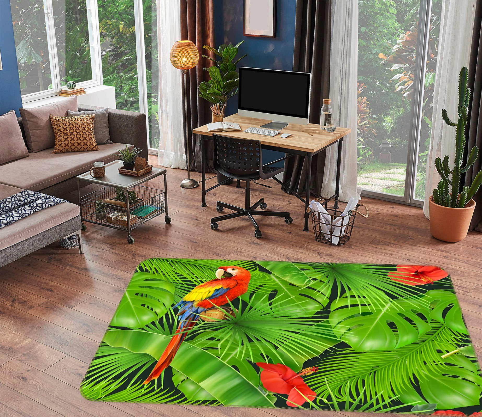 3D Leaves Parrot 77159 Non Slip Rug Mat