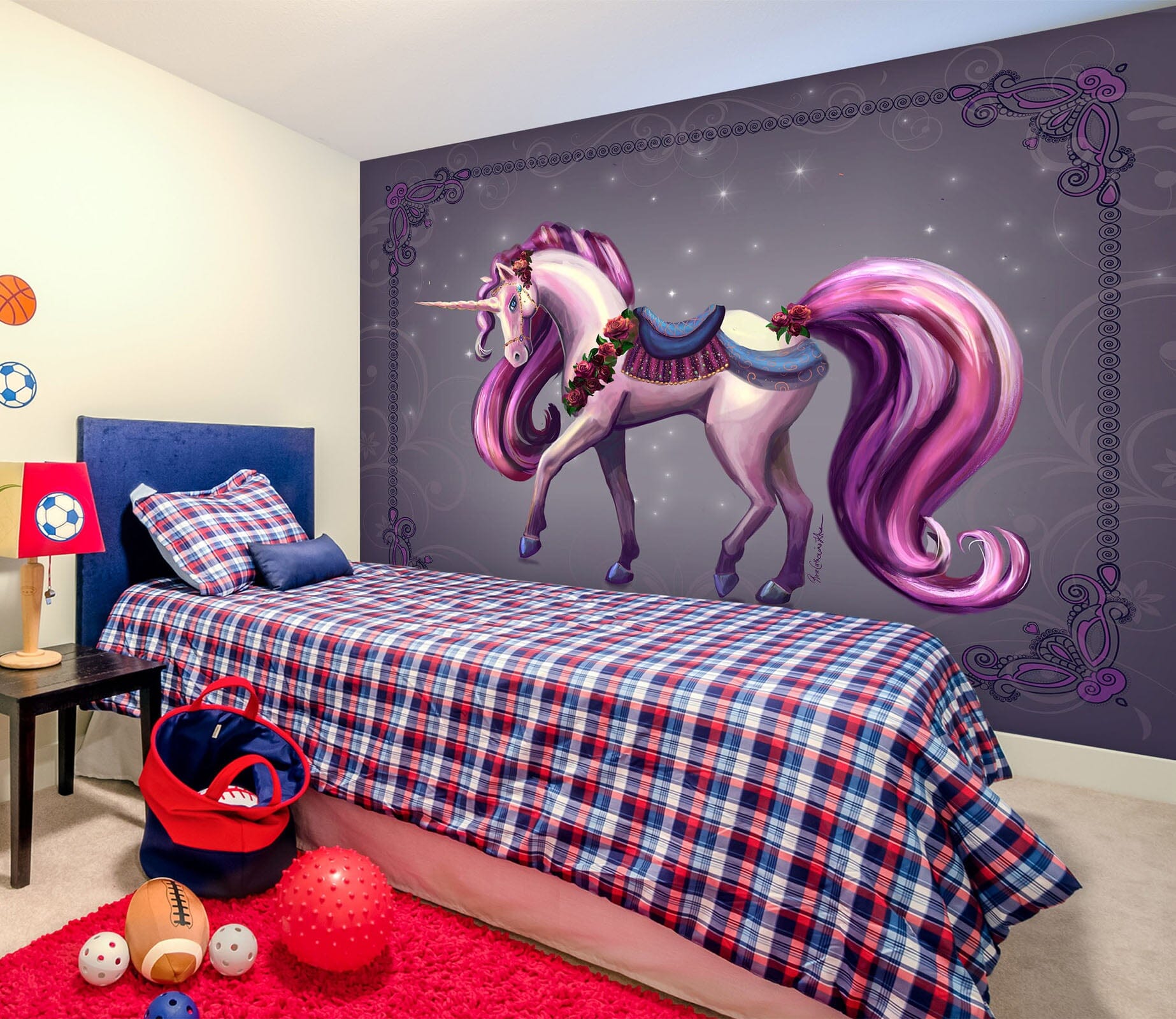 3D Purple Unicorn 1414 Rose Catherine Khan Wall Mural Wall Murals Wallpaper AJ Wallpaper 2 