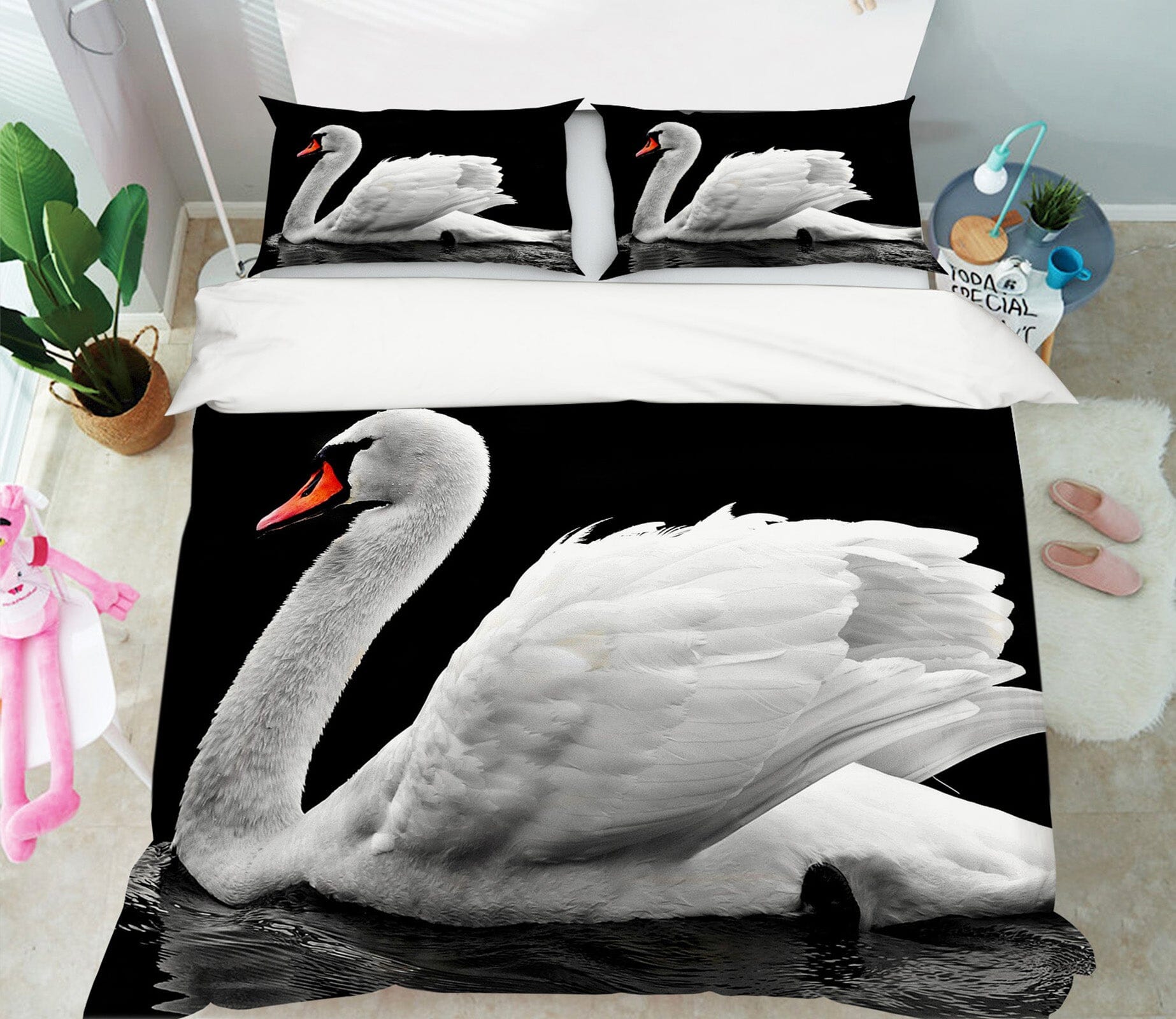 3D White Swan 1947 Bed Pillowcases Quilt Quiet Covers AJ Creativity Home 
