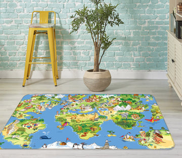 3D Painted Island 207 World Map Non Slip Rug Mat