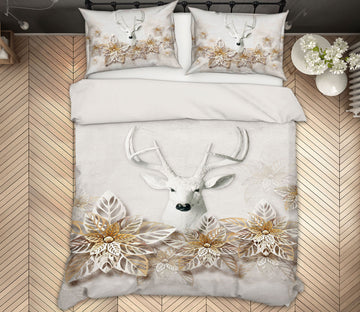3D White Deer Flowers 13015 Bed Pillowcases Quilt