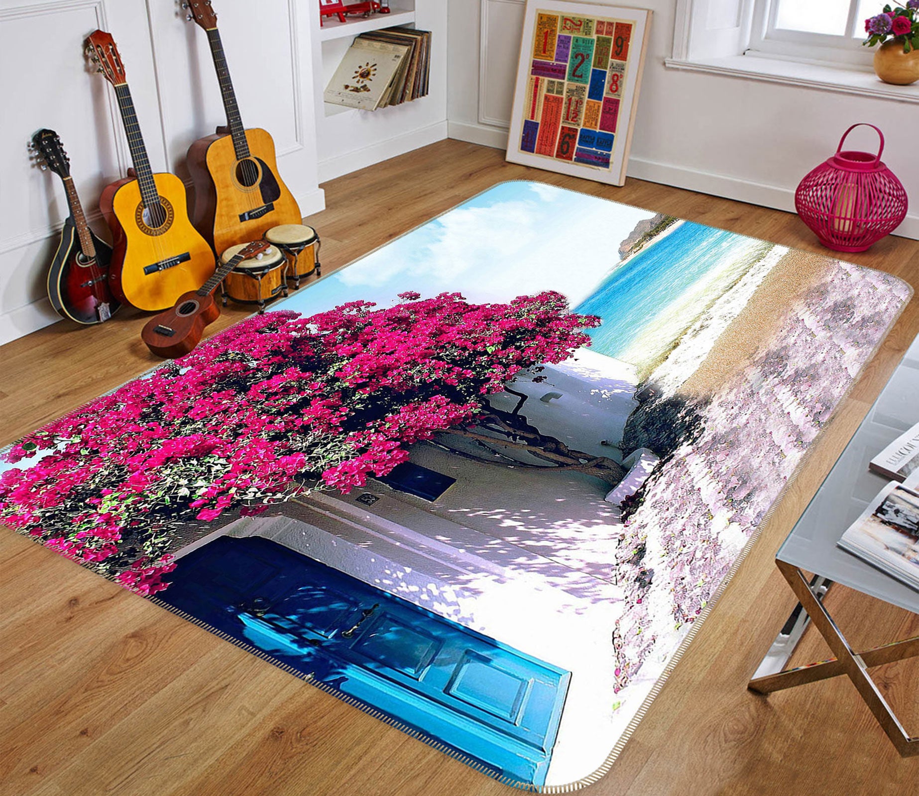 3D Seaside Flower House 75172 Non Slip Rug Mat