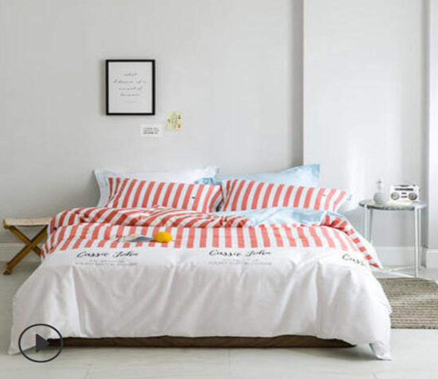 3D White Red Vertical Stripes 14098 Bed Pillowcases Quilt