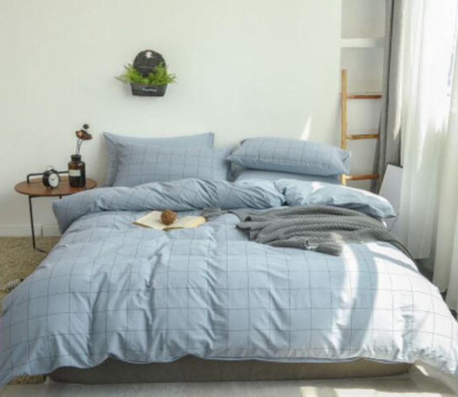3D Big Blue Grid 15040 Bed Pillowcases Quilt
