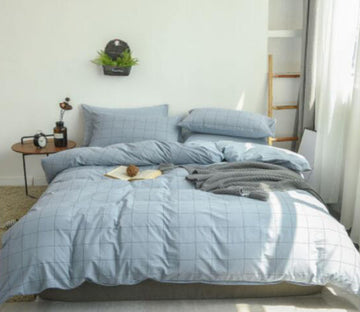 3D Big Blue Grid 15040 Bed Pillowcases Quilt