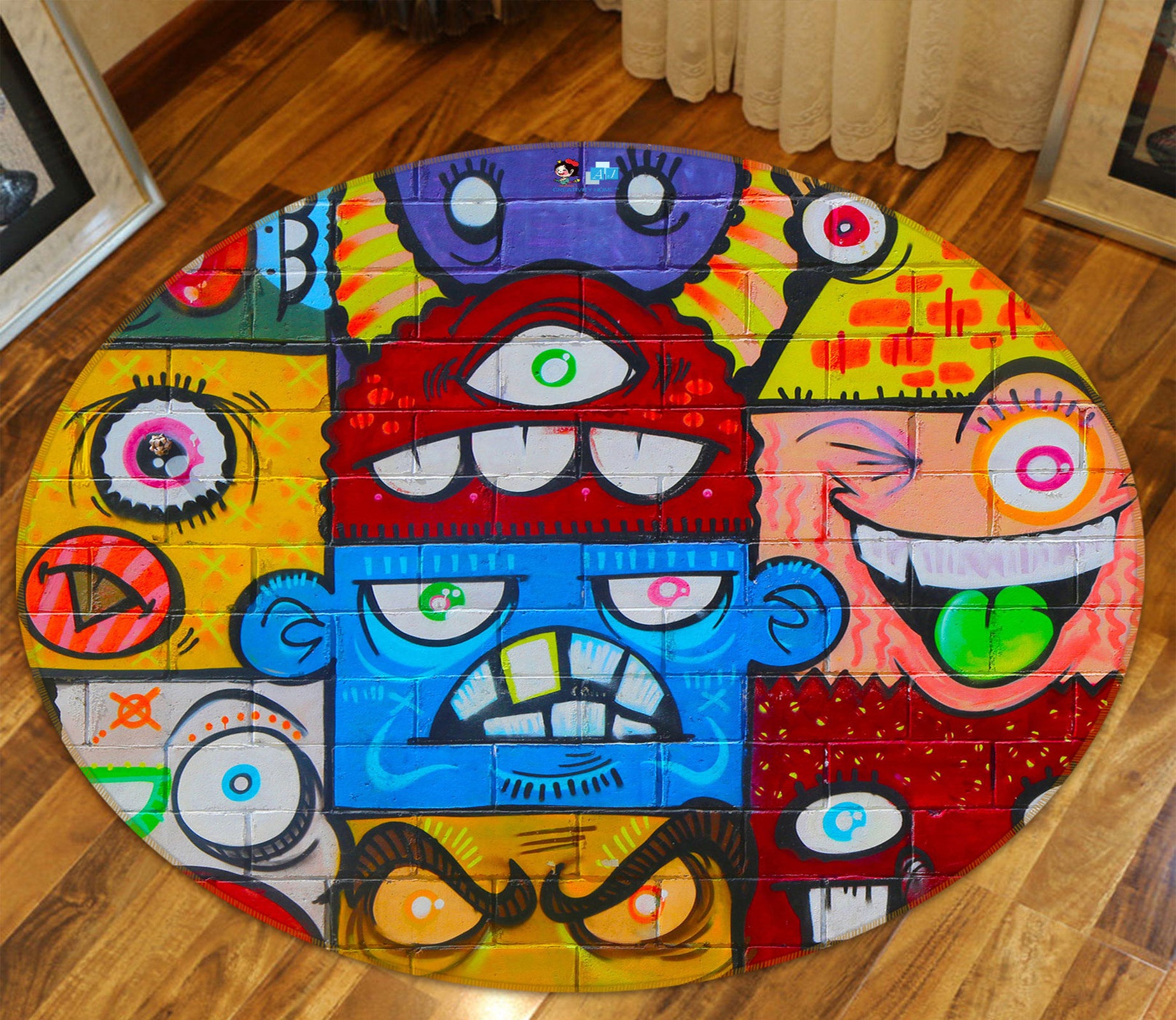 3D Graffiti Wall 72175 Round Non Slip Rug Mat