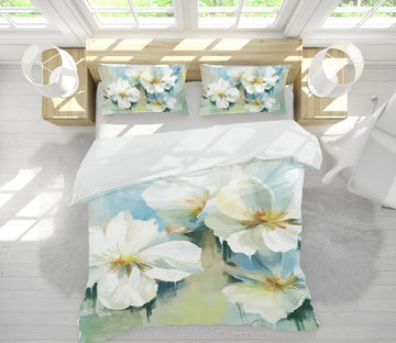 3D White Flowers 13131 Bed Pillowcases Quilt