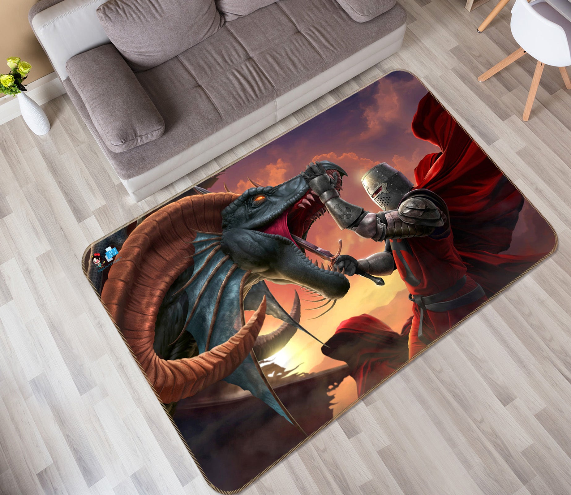 3D Dragon Armor Warrior 4108 Tom Wood Rug Non Slip Rug Mat