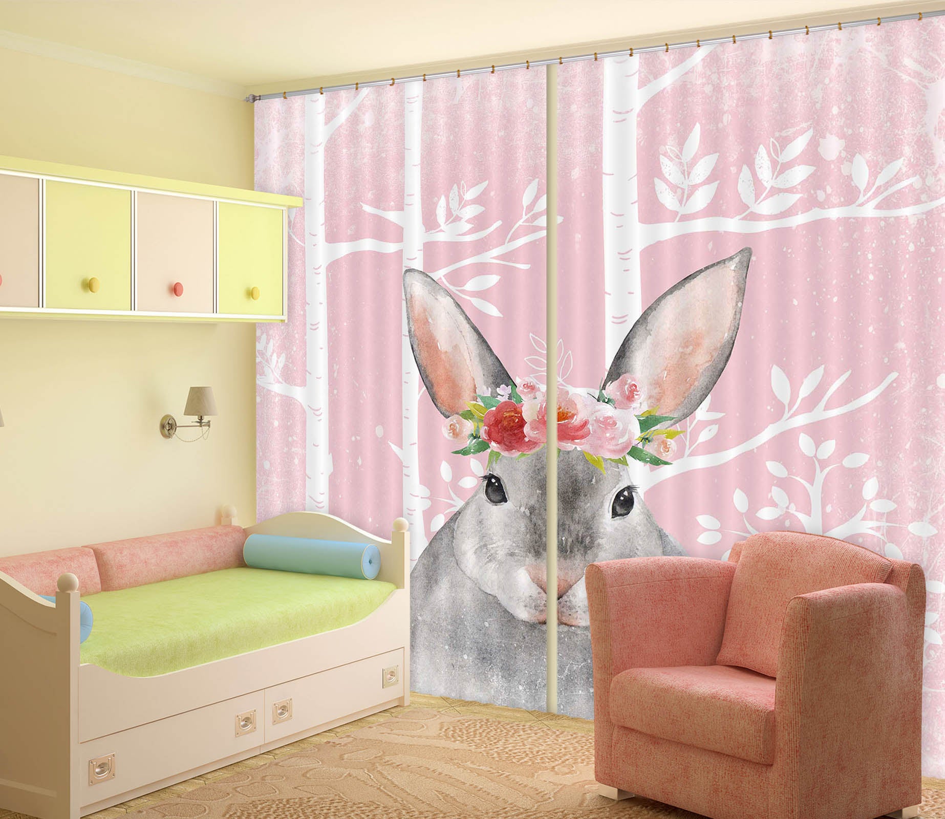 3D Gray Rabbit 173 Uta Naumann Curtain Curtains Drapes