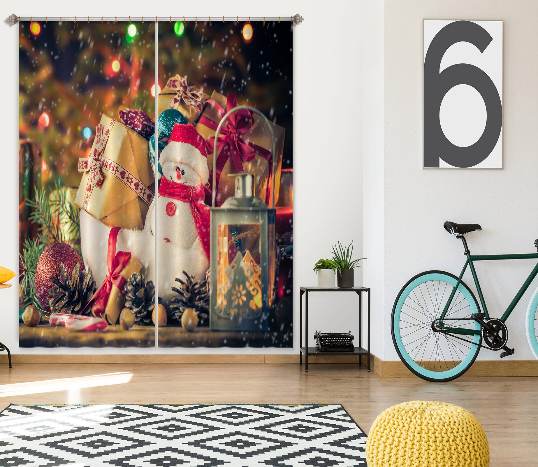 3D Snowman Doll Pile Of Gifts 52029 Christmas Curtains Drapes Xmas