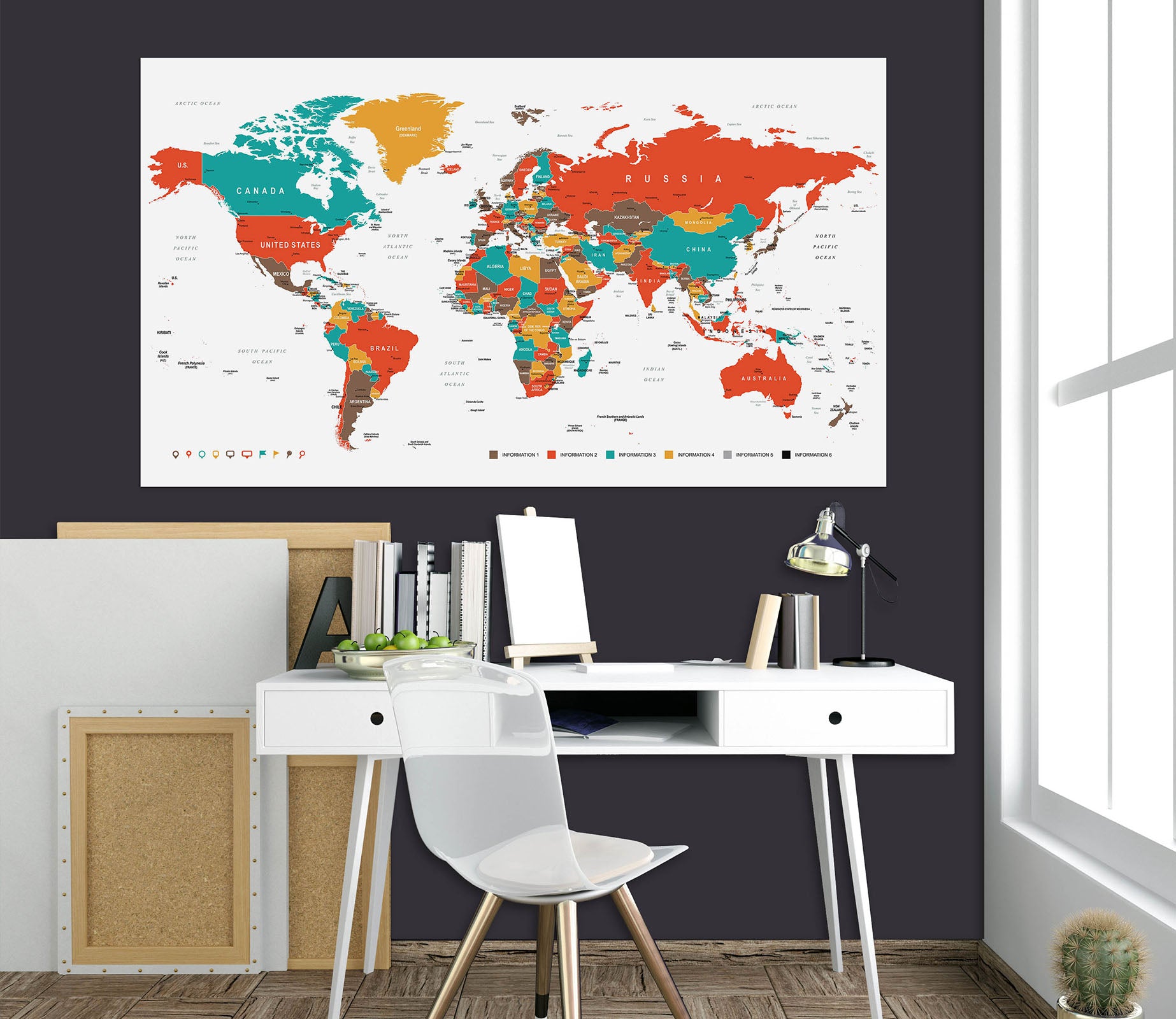 3D Color Patchwork 222 World Map Wall Sticker