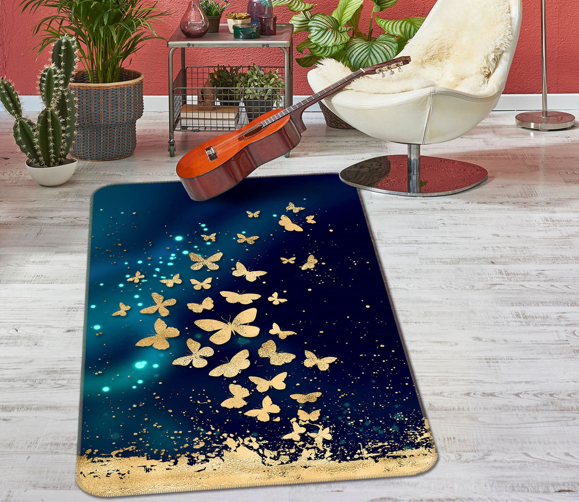 3D Golden Butterfly 27164 Non Slip Rug Mat
