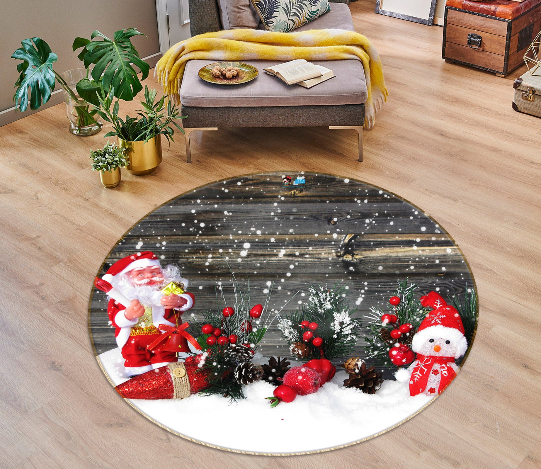 3D Snowman Doll 54176 Christmas Round Non Slip Rug Mat Xmas