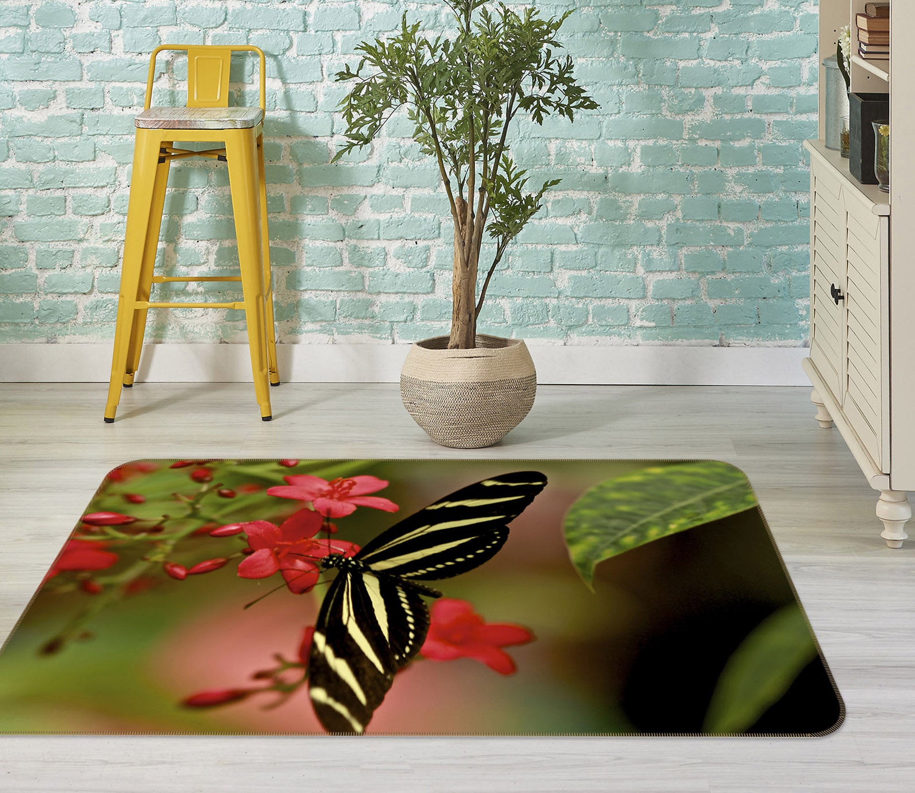 3D Zebra Longwing Butterfly 84086 Kathy Barefield Rug Non Slip Rug Mat