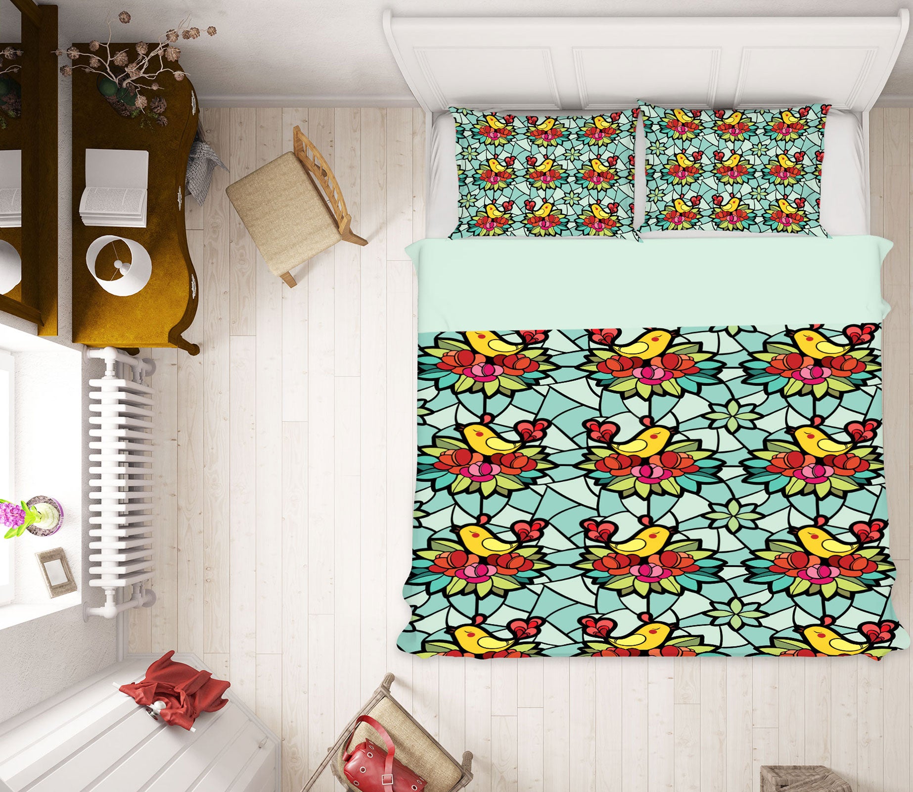 3D Bird Window Grilles 13158 Bed Pillowcases Quilt