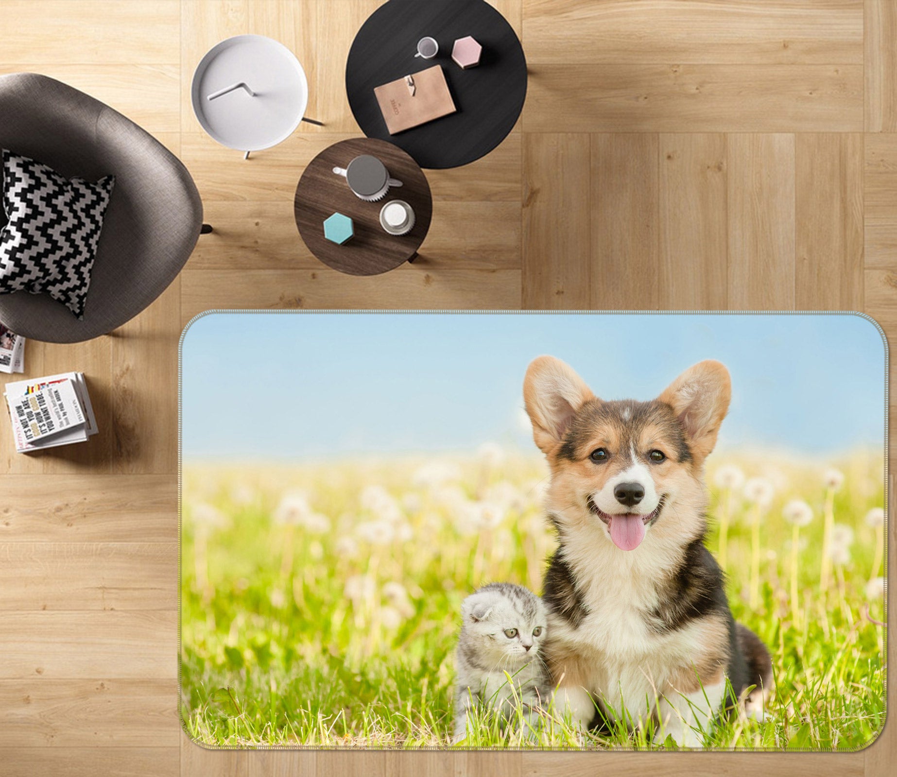 3D Grassland Cat Dog 37054 Non Slip Rug Mat