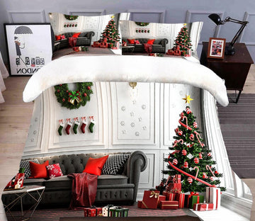 3D Sofa Christmas Tree 45179 Christmas Quilt Duvet Cover Xmas Bed Pillowcases