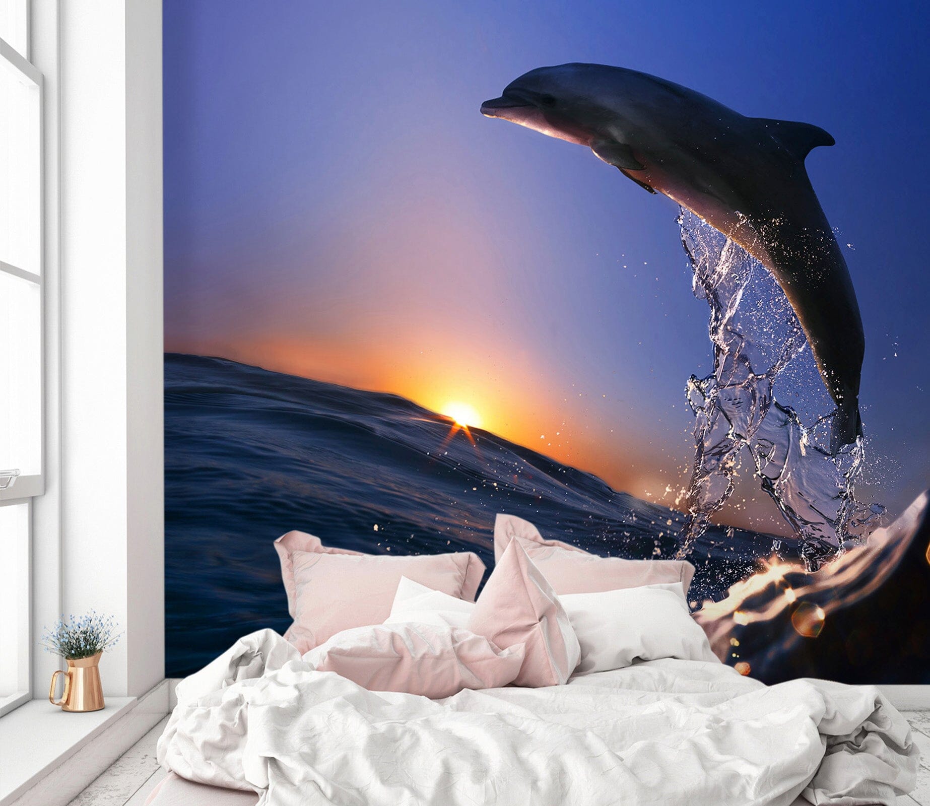 3D Sunset Dolphin 377 Wall Murals Wallpaper AJ Wallpaper 2 