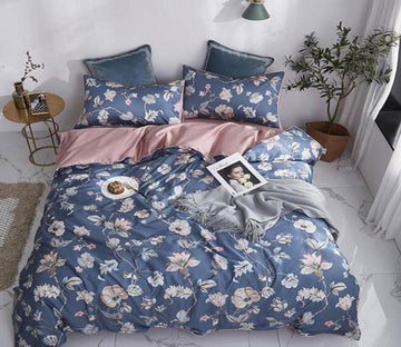 3D Floral Dark Blue Background 7090 Bed Pillowcases Quilt
