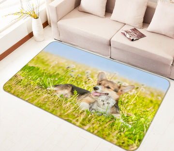 3D Grassland Corgi Kitten 37038 Non Slip Rug Mat