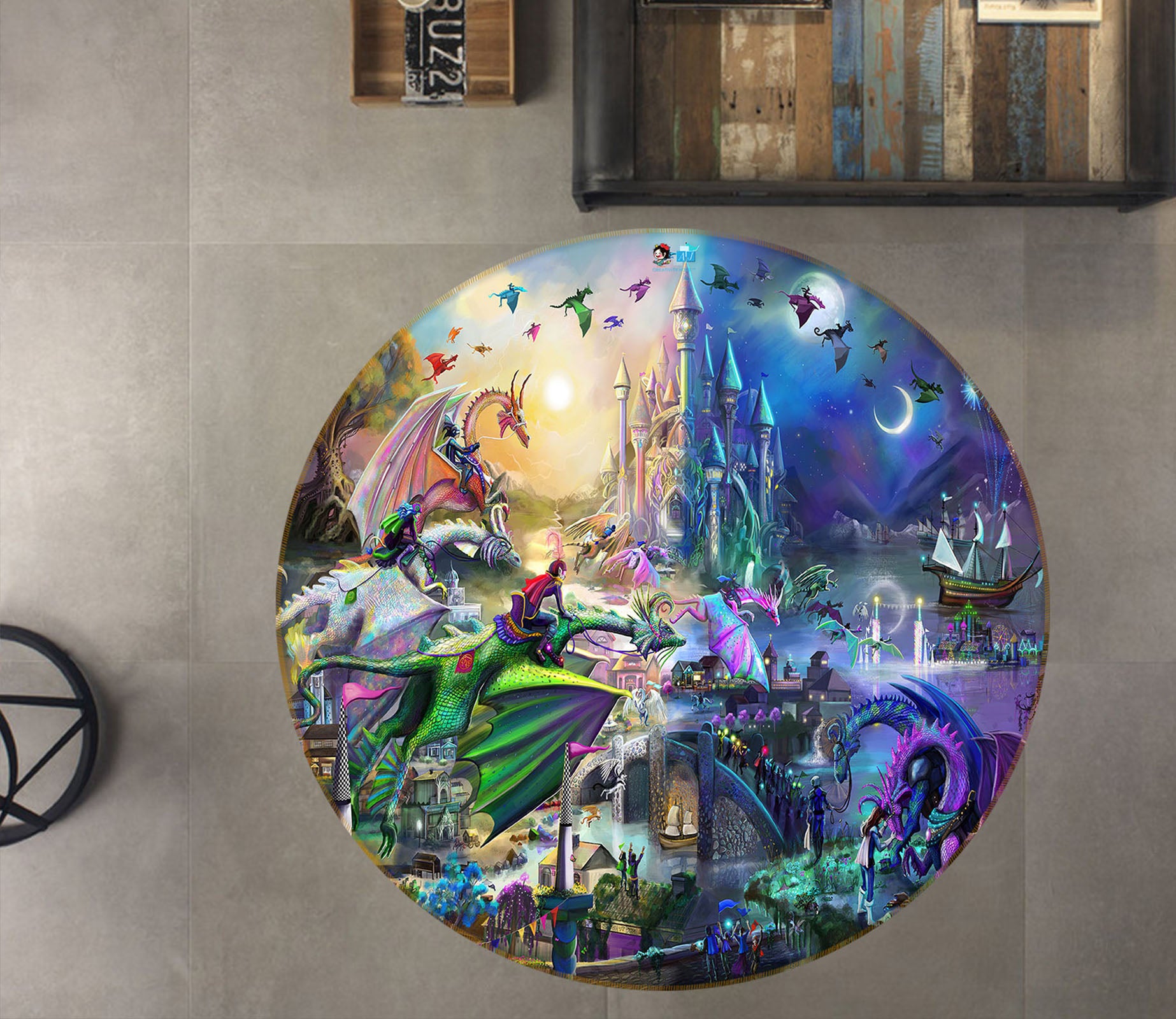 3D Dinosaur World 83159 Rose Catherine Khan Rug Round Non Slip Rug Mat