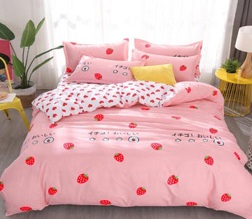 3D Pink Bottom Strawberry 3002 Bed Pillowcases Quilt