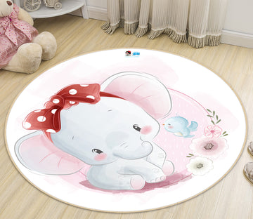 3D Elephant Bow 74283 Round Non Slip Rug Mat