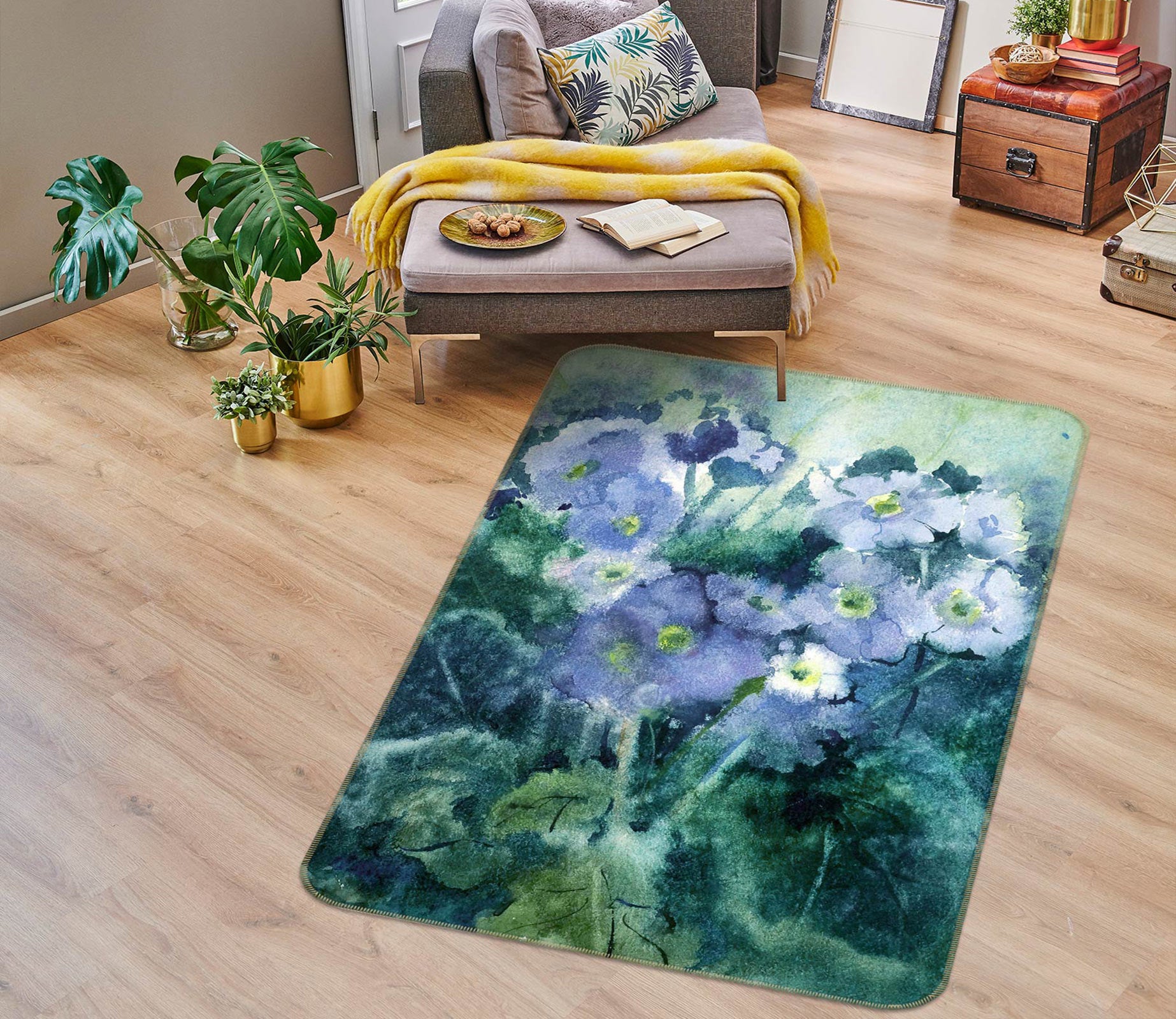 3D Blue Flowers 33062 Non Slip Rug Mat