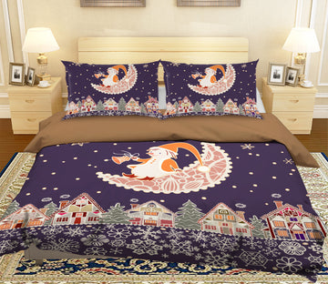 3D Moon Santa House 45038 Christmas Quilt Duvet Cover Xmas Bed Pillowcases
