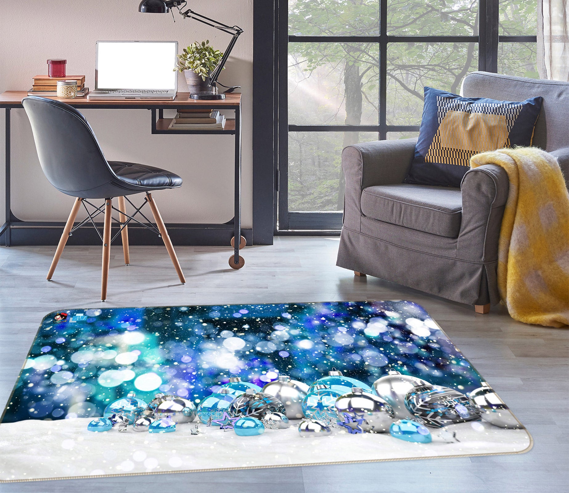 3D Blue Ball 54243 Christmas Non Slip Rug Mat Xmas