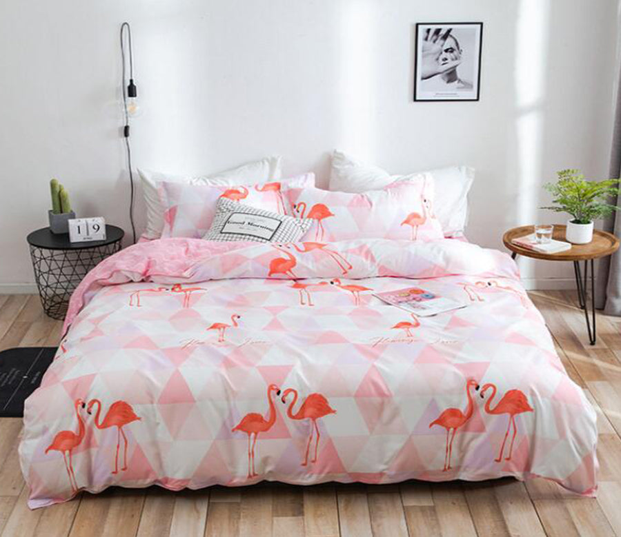 3D Pink Triangle Flamingo 12182 Bed Pillowcases Quilt